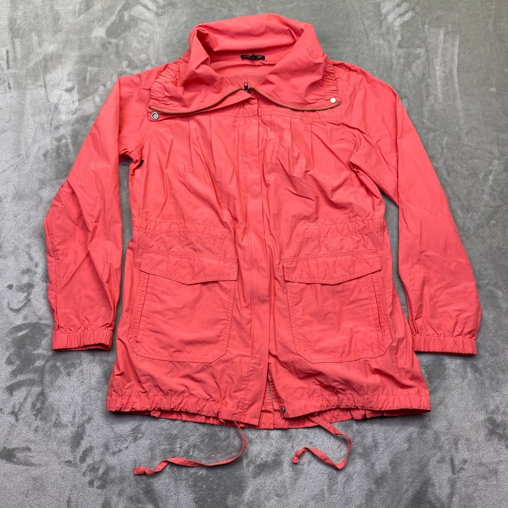EILEEN FISHER Coral Orange Utility Jacket Drawstring Waist Collar Zip Snap Sz S‎